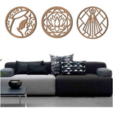 Kit 3 Mandalas Decorativas Mdf 30x30 Vazado Marrom Modelo 2
