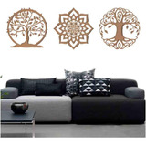 Kit 3 Mandalas Decorativas Mdf 30x30 Vazado Marrom Modelo 3
