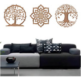 Kit 3 Mandalas Decorativas Mdf 30x30 Vazado Marrom Modelo 3