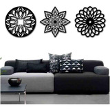 Kit 3 Mandalas Decorativas Mdf 30x30 Vazado Preto Modelo 1