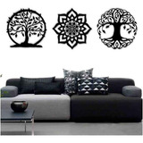 Kit 3 Mandalas Decorativas Mdf 30x30 Vazado Preto Modelo 2