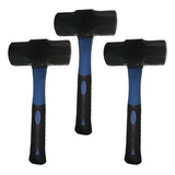 Kit 3 Marretas De Aço 1 5kg Cabo Fibra Emborrachado Quadrada
