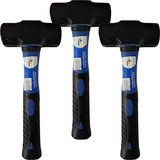 Kit 3 Marretas De Aço 1kg Cabo Fibra Emborrachado Quadrada