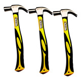 Kit 3 Martelos Unha Carpinteiro 27mm Cabo Fibra Emborrachado