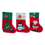 Kit 3 Meias Bota Natal 36x23cm Vermelha Feltro Presentes