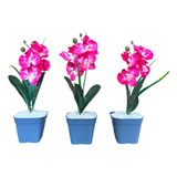 Kit 3 Mini Vasinhos Orquídea Artificial Flor Mesa Home Festa