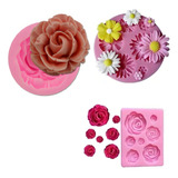 Kit 3 Moldes De Silicone Flores Rosa Margarida Cm 187