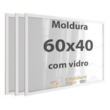 Kit 3 Moldura 60x40 Vidro P Poster Foto Madeira Sala Branco