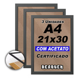 Kit 3 Moldura A4 Certificado Diploma Quadro Foto C  Acetato
