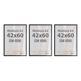 Kit 3 Moldura Quadro Grande Com Vidro A2 42x60cm Poster Foto