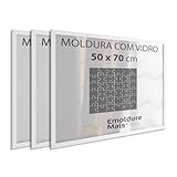 Kit 3 Molduras 50x70 Cm Com Vidro Para Quebra Cabeça 1000 Peças Grow Puzzle Game Office  Branca 