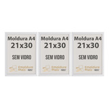 Kit 3 Molduras A4 21x30 S Vidro Quadros Fotos Poster Branco