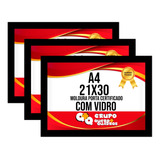 Kit 3 Molduras A4 Certificado Laqueada Premium C Vidro 147