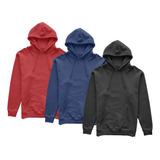 Kit 3 Moletons Blusa De Frio Canguru Liso Algodão Unissex