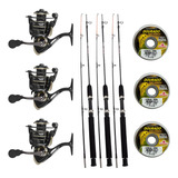Kit 3 Molinetes 13 Rolamentos Vara 1 65m 2 Linhas Brinde