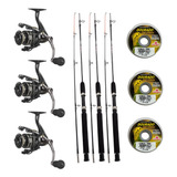 Kit 3 Molinetes 13 Rolamentos Vara 1 80m 40lbs E 2 Linhas