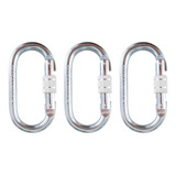 Kit 3 Mosquetão Aço Oval Rosca 23kn Nbr Trava Dupla Altura