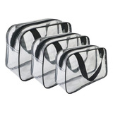 Kit 3 Necessaire Rosa Transparente Frasqueira Organizadora