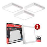 Kit 3 Paineis Paflon Led Sobrepor Quadrado 24w Avant