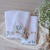 Kit 3 Paninhos De Boca Bebê Em Tricoline 100 Algodão Com Saquinho Presenteável Balão Mágico