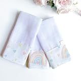 Kit 3 Paninhos De Boca Bebê Em Tricoline 100 Algodão Com Saquinho Presenteável Chuva De Amor Arco Íris