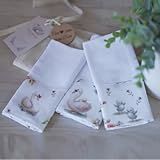 Kit 3 Paninhos De Boca Bebê Em Tricoline 100 Algodão Com Saquinho Presenteável Mamãe Cisne