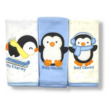 Kit 3 Pano De Boca Baby Charmy Pinguins Bordado Premium