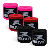 Kit 3 Pares Bandagem Elástica Liso 300 X 5 Cm Muvin Bdg 3200 Preto vermelho pink
