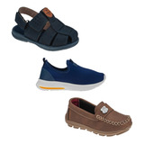 Kit 3 Pares Calçado Infantil Tenis Mocassim Sandália