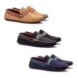 Kit 3 Pares De Mocassim Masculino Casual De Camurça Conforto