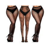 Kit 3 Pares Meia Calça Arrastão Strass Brilho Meia Caveira