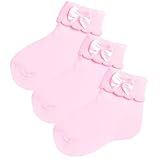 Kit 3 Pares Meia Infantil Com Lacinho BR Idade 0 Meses 6 Meses Regular Rosa 