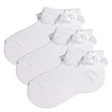 Kit 3 Pares Meia Infantil Sapatilha Renda E Laço Festa Batizado BR Idade 0 Meses 6 Meses Regular Branca
