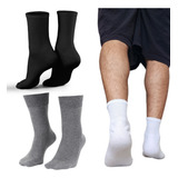 Kit 3 Pares Meias Masculina Cano Alto Algodão Longo Médio