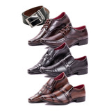 Kit 3 Pares Sapato Social Masculino Com Cinto Brinde