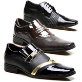 Kit 3 Pares Sapato Social Masculino Verniz Elegante Promoção