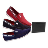 Kit 3 Pares Sapatos Mocassins Masculinos Casual Blackfriday Carteira Brinde