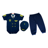 Kit 3 Pçs Fantasia Piloto De Avião Body Calça Chapéu