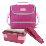 Kit 3 Pçs Lancheira Bolsa Termica Marmita Porta Talher