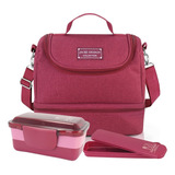 Kit 3 Pçs Lancheira Bolsa Termica Marmita Porta Talher
