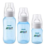 Kit 3 Pcs Mamadeira Classica Avent 125 260 330ml Azul Menino