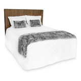 Kit 3 Pçs Peseira Xale Almofada Cama Casal E Queen Pelúcia