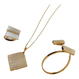 Kit 3 Peças Anel Bracelete Colar Abundancia Prosperidade