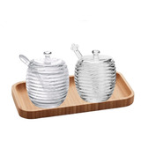 Kit 3 Peças Bandeja Açúcareiro Meleira Colméia Cristal Lyor