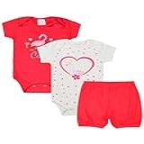 Kit 3 Peças Body Bebê Estampado Manga Curta Com Short Roupa Bebe Algodão Para Menino Ou Menina GG Menina 