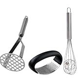 Kit 3 Peças Espremedor Amassador Triturador De Alho Amassador De Batatas Legumes E Feijão Em Inox Batedor De Ovo Foue Clara De Aço Inox Manual Multiuso Utensilios Para Cozinha