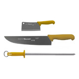 Kit 3 Peças Faca Cutelo Chaira Profissional Starrett