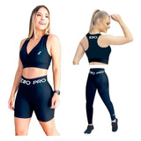 Kit 3 Peças Fitness Feminino Top Short Legging Novidade Rgl