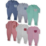 Kit 3 Peças Macacão Bebe Bordado Bichos Menina E Menino