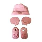 Kit 3 Peças Para Bebê Touquinha Luvas Sapatinhos Rosa